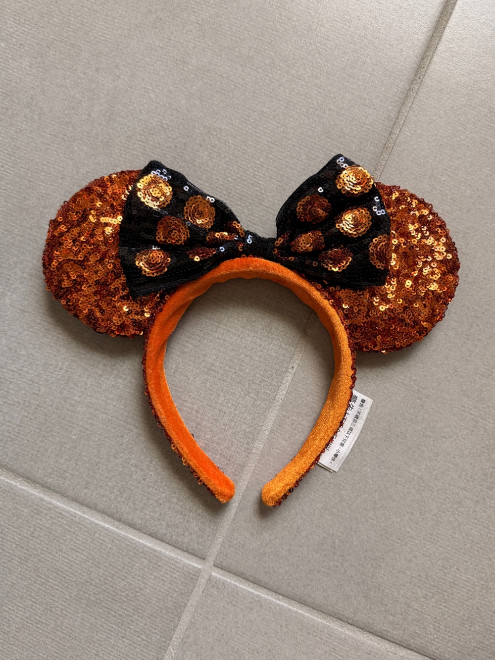 Disney Sequin Halloween Minnie Mouse Ears Headband with Bow - Orange & Black